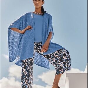 J Jill Ruana Wrap Sweater Cardigan One Size Blue